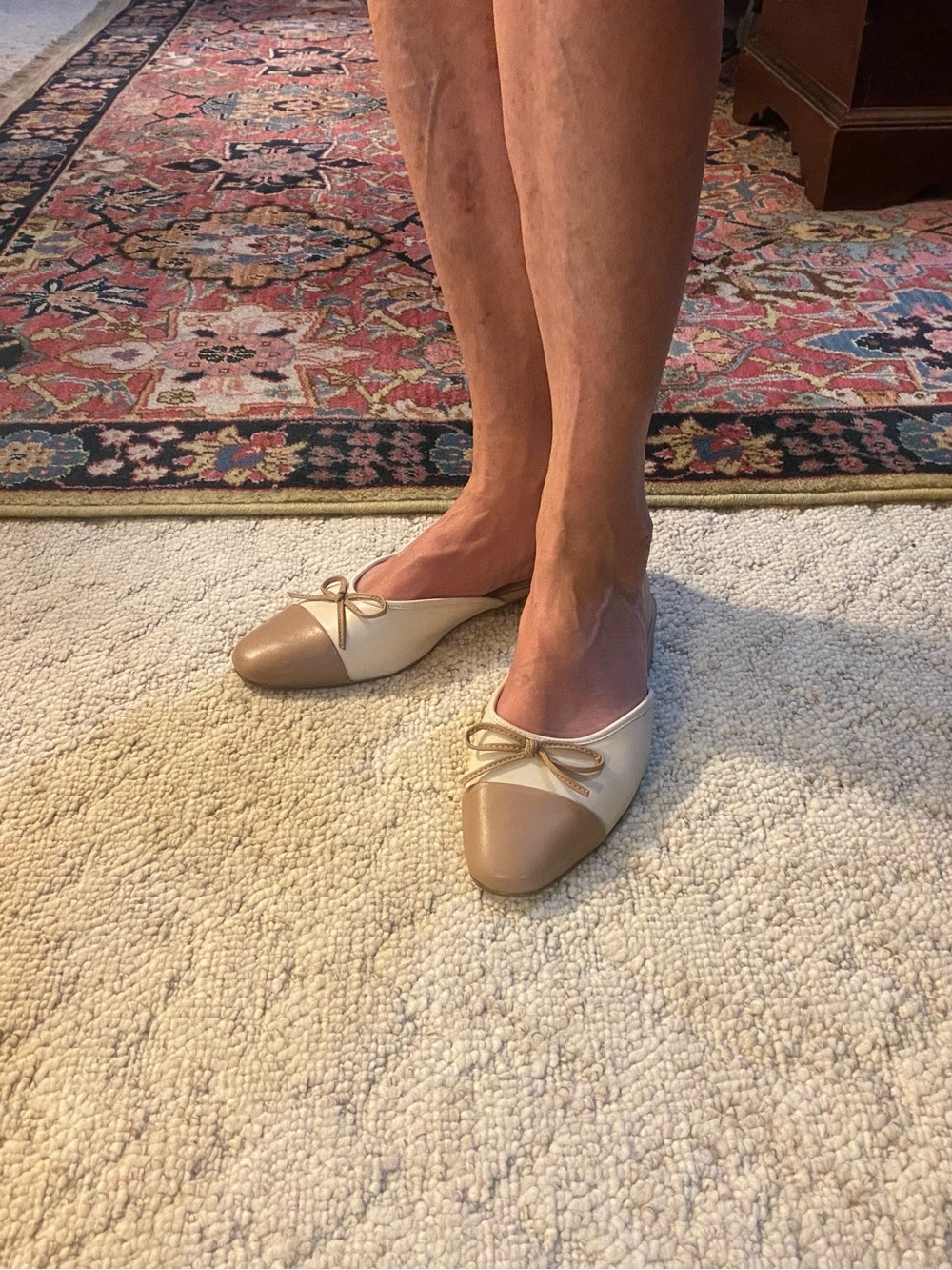 Aqua Two-Tone Cream and Tan Ballet Flats with Bow